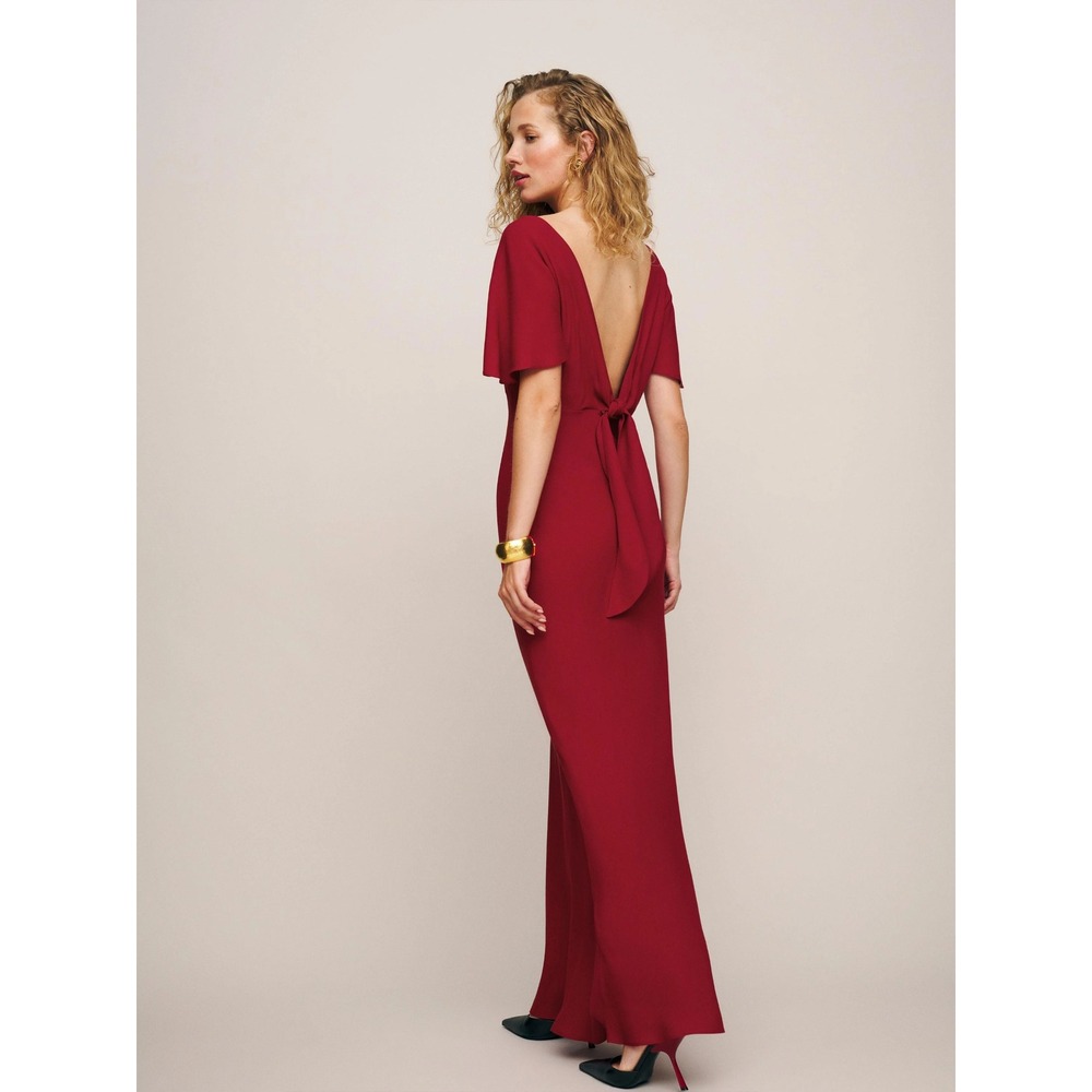 Reformation Lassie Cowl Neck Flutter Sleeve Tie Back Maxi Dress Red Size 10 - Picture 5 of 13